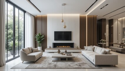 Modern Minimalist Living Room Interior Design with Cozy Furniture and Natural Light
