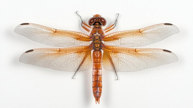 Orange Dragonfly Detailed Closeup on White Background