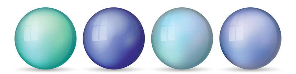 Set with glass colorful balls. Glossy realistic ball, 3D abstract vector illustration highlighted on a white background. Big metal bubble with shadow.