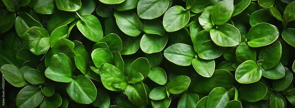 Poster lush green leaves creating a vibrant natural pattern showcasing the beauty of nature in close-up vie