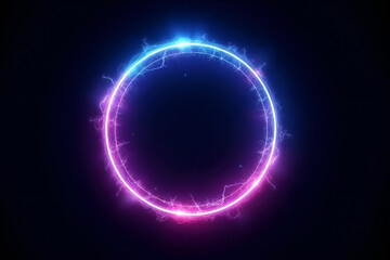 Obraz premium A high-tech, futuristic digital illustration of a glowing energy ring floating in the center of a black background. The neon glow pulsates with dynamic energy, creating a sense of motion and power. 