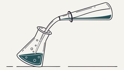 A simple yet elegant laboratory test tube, filled with a liquid chemical, drawn in clean, thin lines with a minimalistic aesthetic. Perfect for pharmaceutical branding, research visuals