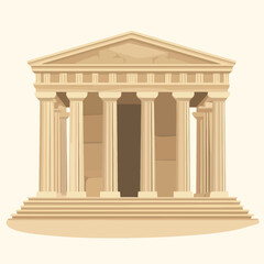  A flat 2D vector of a grand classical Greek temple with marble columns.