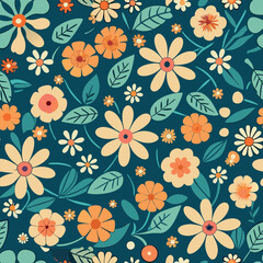 Colorful hand draw flowers seamless pattern for fabric textile wallpaper.