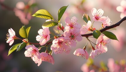 Blooming cherry blossoms close up on a tree branch capturing springtime elegance