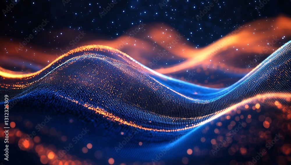 Poster stunning digital landscape with colorful waves and a touch of cosmic stars in the background : gener