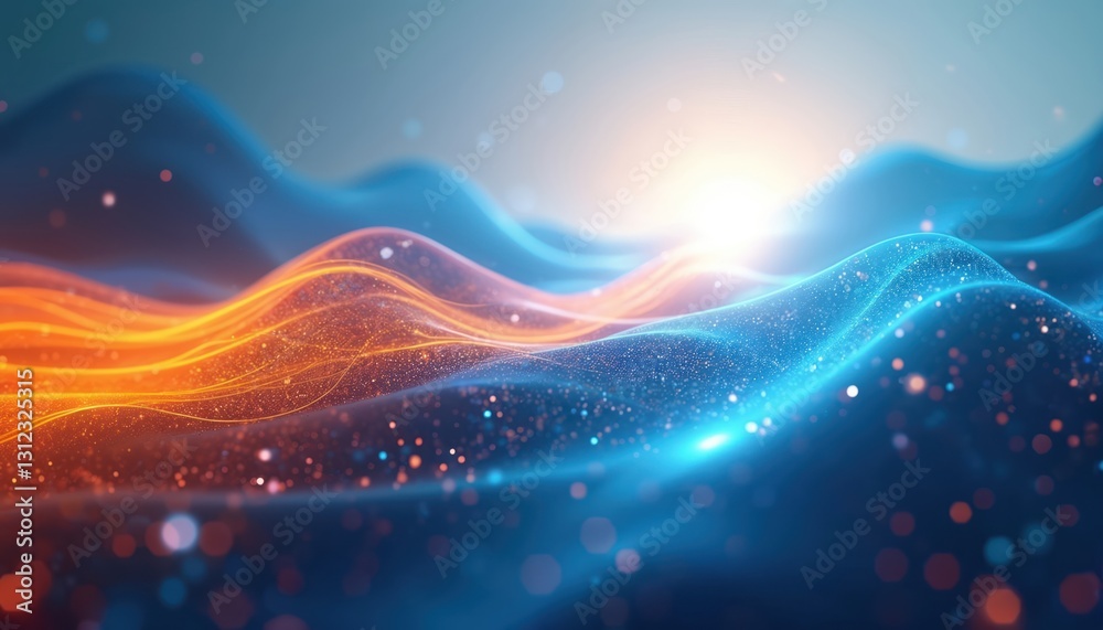 Aufkleber abstract hi-tech background illustration with wavy blue, orange gradient, sparkles. modern digital t