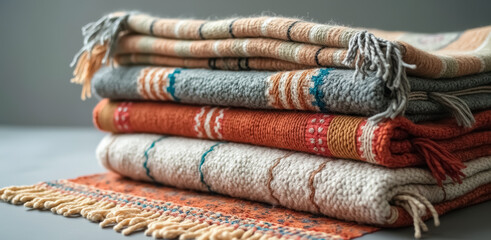 stack of four cozy blankets in assorted warm colors