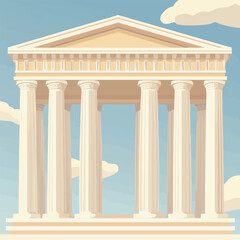 Fototapeta premium A flat 2D vector of a grand classical Greek temple with marble columns.