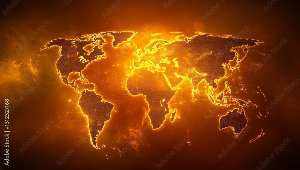 Aufkleber stunning fiery illustration of the world map glowing in orange with abstract effects and textures : 