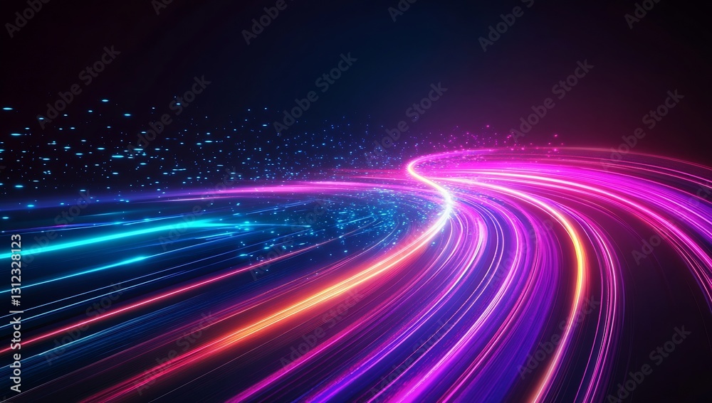 Aufkleber Bright and Colorful Light Trails Creating Dynamic Motion in a Futuristic Space : Generative AI
