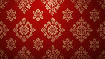 Ornate Red and Gold Decorative Pattern with Elegant Floral Motifs on Rich Background