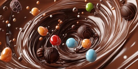 Swirling bursts of multicolored chocolate, smooth and flowing