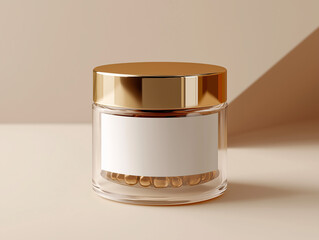 Luxury Glass Jar Mockup with Gold Lid for Branding and Product Packaging