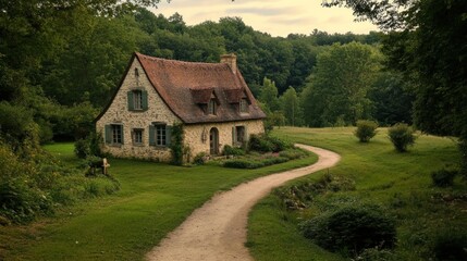 Fototapeta premium Enchanted Stone Cottage in Verdant Valley