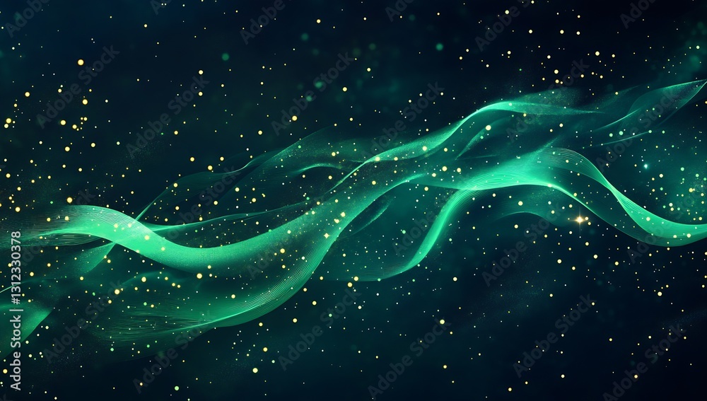 Leinwandbilder Elegant abstract background with flowing teal waves and sparkling particles creating a dreamy atmosphere : Generative AI