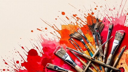 Obraz premium Paintbrushes amidst vibrant and dynamic splashes of color and art.