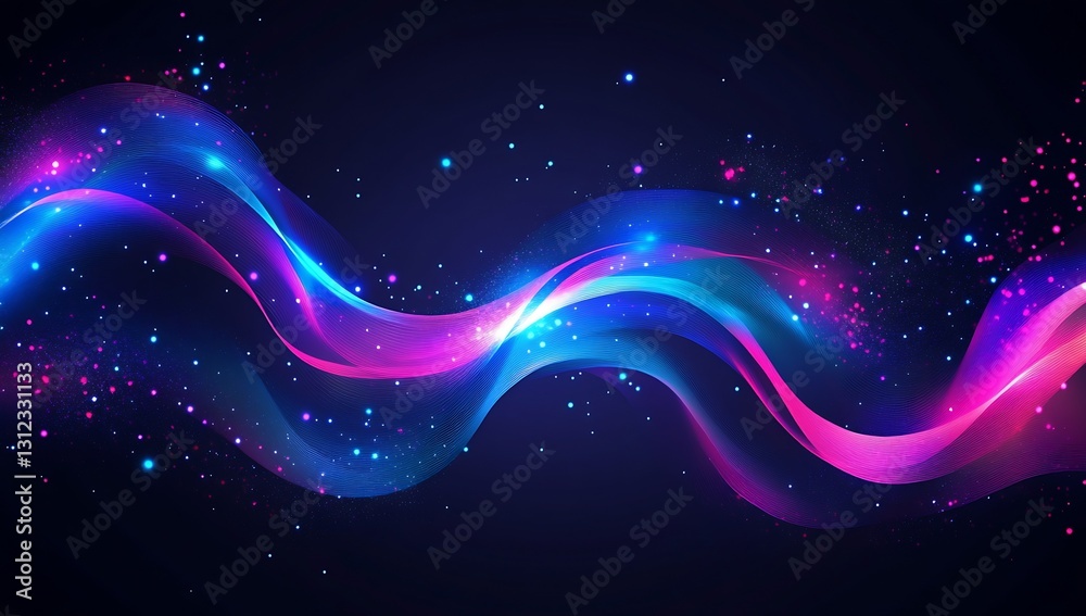 Poster Glowing waves of colorful light and sparkling particles creating a dreamlike effect : Generative AI