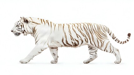 White Tiger Walking Against White Background