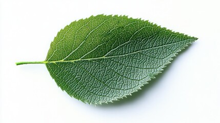 Close-Up of a Detailed Green Leaf with Intricate Veins and Textures on a Plain White Background for Nature and Botanical Themes