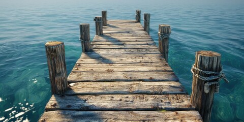 Fototapeta premium Traditional wooden pier extending into the sea, inviting peaceful escape