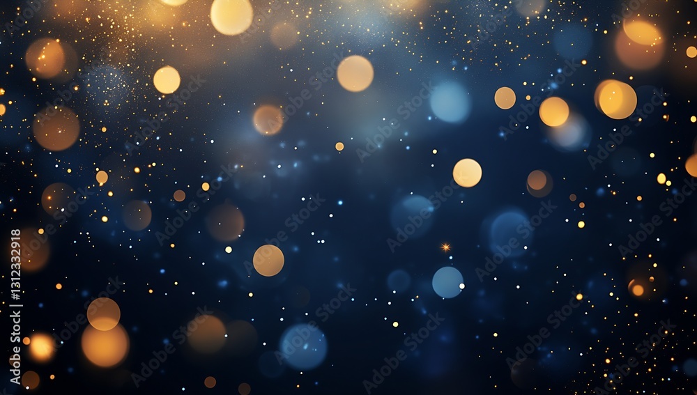 Aufkleber Enchanting golden bokeh lights on a dark blue backdrop creating a dreamy atmosphere for various occasions : Generative AI
