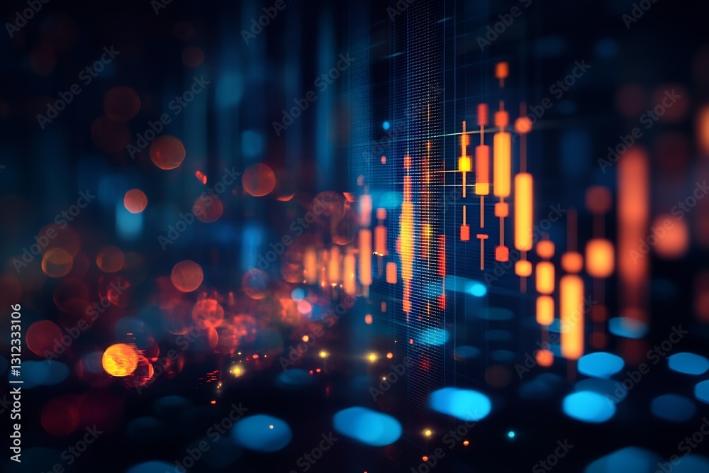 Aufkleber colorful trading candlestick chart with bokeh lights background illustrating modern financial enviro