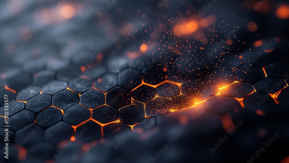 Aufkleber captivating scene of molten lava emerging from textured stones with a honeycomb pattern and sparks :