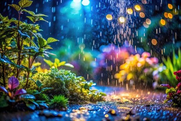 Night Garden Rain Photography: Dark Trees, Wet Ground, Raindrops Falling