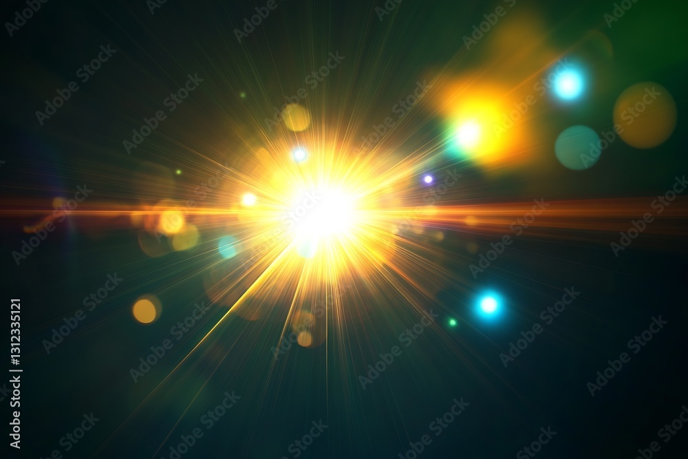Poster Bright Radiant Explosion of Light Creating an Ethereal Atmosphere with Colorful Bokeh : Generative AI