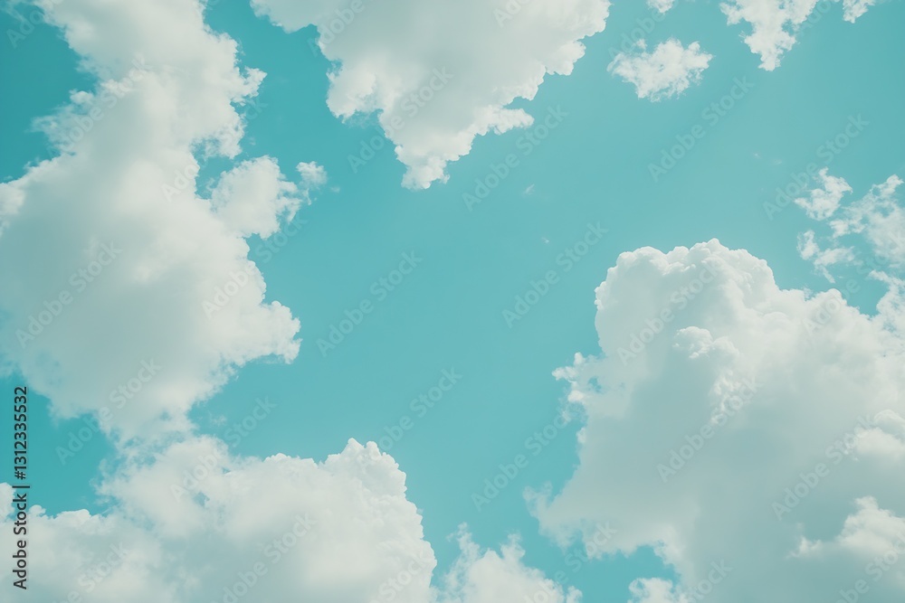 Poster bright blue sky with fluffy white clouds creating a dreamy and serene atmosphere : generative ai