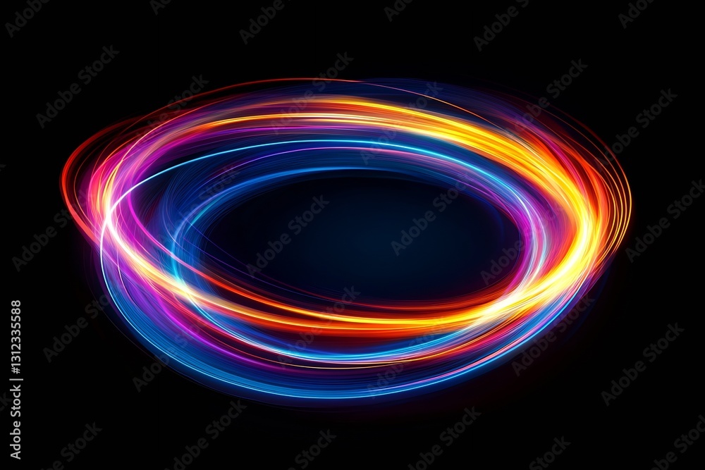 Poster Colorful swirling lights creating a mesmerizing pattern on a dark background : Generative AI