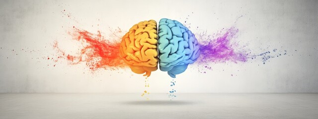 brain right left science concept art creative mind psychology logic. think brain right left knowledge background emotion business abstract human intelligence education idea design graphic analytical