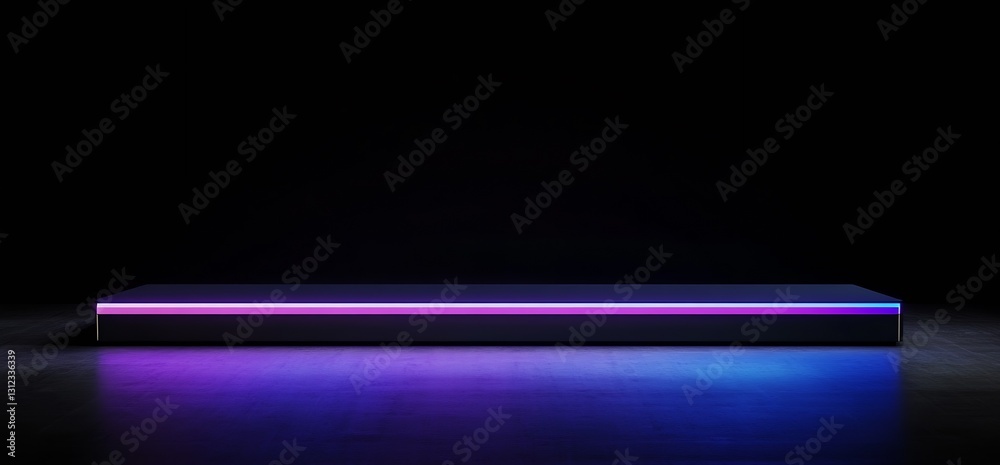 Poster futuristic stage with vibrant neon lights illuminating the sleek platform against a dark backdrop : 