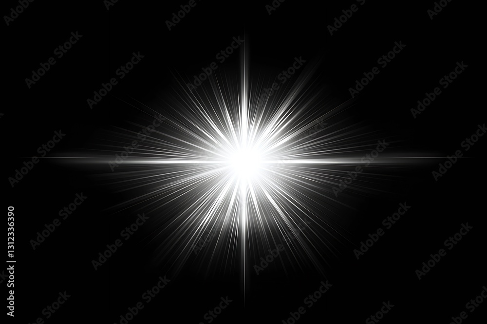 Leinwandbilder Bright shining white light starburst effect on dark background creating a dynamic visual : Generative AI