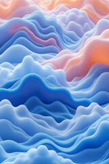 Abstract organic shapes with blue and pink color palette, smooth and rounded forms, undulating surface, soft lighting, creating a visually soothing and modern aesthetic