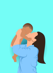 Happy Mother's Day illustration and text with Floral Vector art, Daughter giving flowers to her mother, Anneler Günü Kutlu olsun