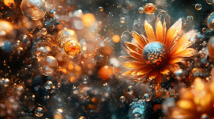 Golden Orange Flower Abstract Artistic Background