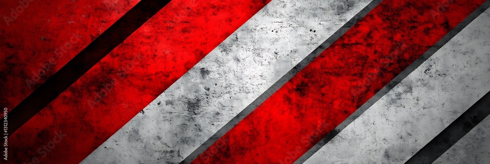 Poster Rustic red and white diagonal stripes on a distressed surface for design purposes : Generative AI