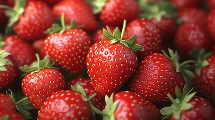 Ripe strawberries clustered on a surface; background blurred. Image for summer, food, health themes