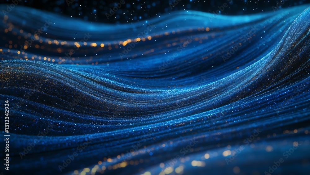 Poster Stunning abstract blue waves sparkling with light creating a vibrant ocean of color and energy : Generative AI