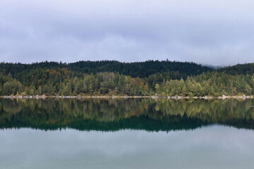 Reflection of trees across Eibsee