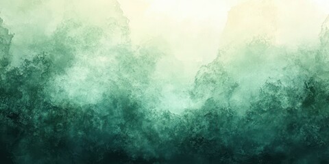 Abstract green foggy landscape creates a serene atmosphere with soft light and movement in the background