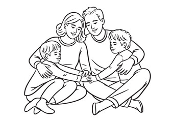 Family Bonding Vector Line Art Illustration  Get this line art vector of a family bonding, featuring parents and children together. Perfect for family-themed designs and illustrations.