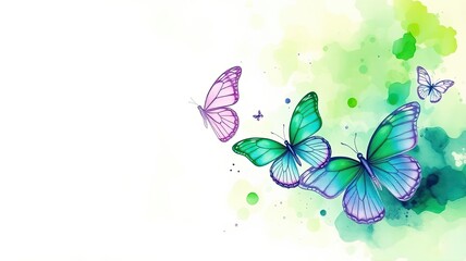 Watercolor Butterflies Spring Nature Green Purple Pink Insect Wings Flight Colorful Design