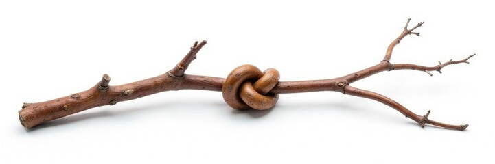 Obraz premium Twisted branch with knot isolated on white background, white, bark