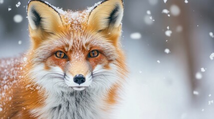 Red fox in the snowy forest, piercing amber eyes, fluffy winter fur, generative ai