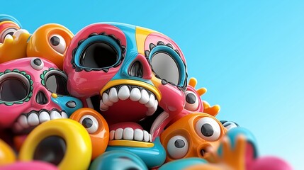 Obraz premium Bright, happy, stylish, cool unpredictable colorful skulls in funny situations.