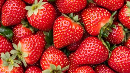 Ripe strawberries filling frame for menu, recipe, grocery. Harvested red fruit for dessert background