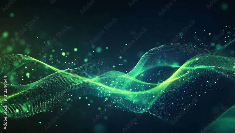 Poster Mesmerizing green abstract waves with luminous specks creating a sense of motion and depth in the backdrop : Generative AI